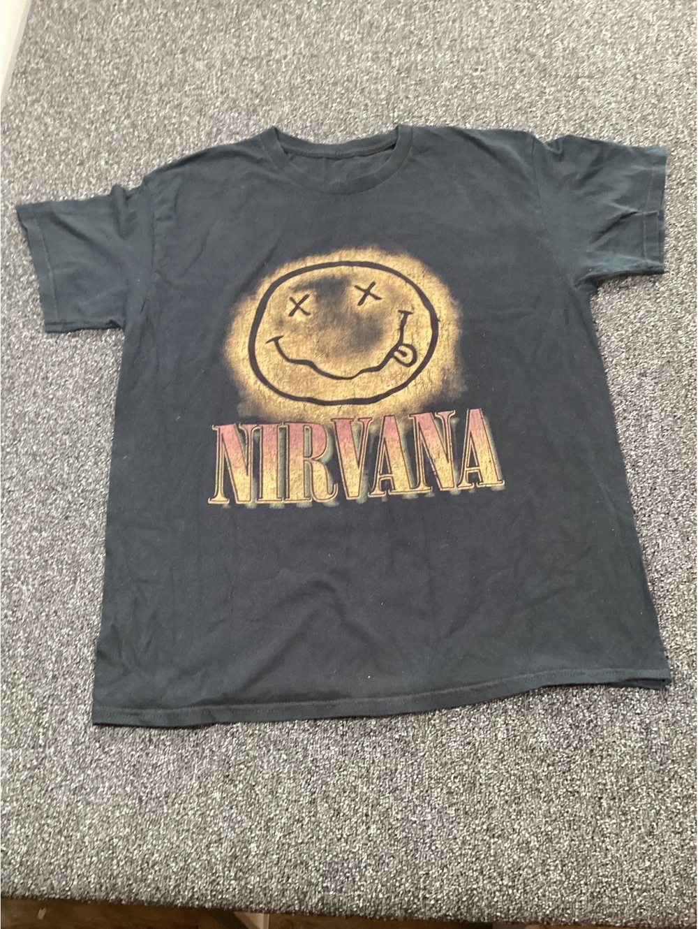 Vintage Nirvana Band T-Shirt Black Smiley Face Graphic